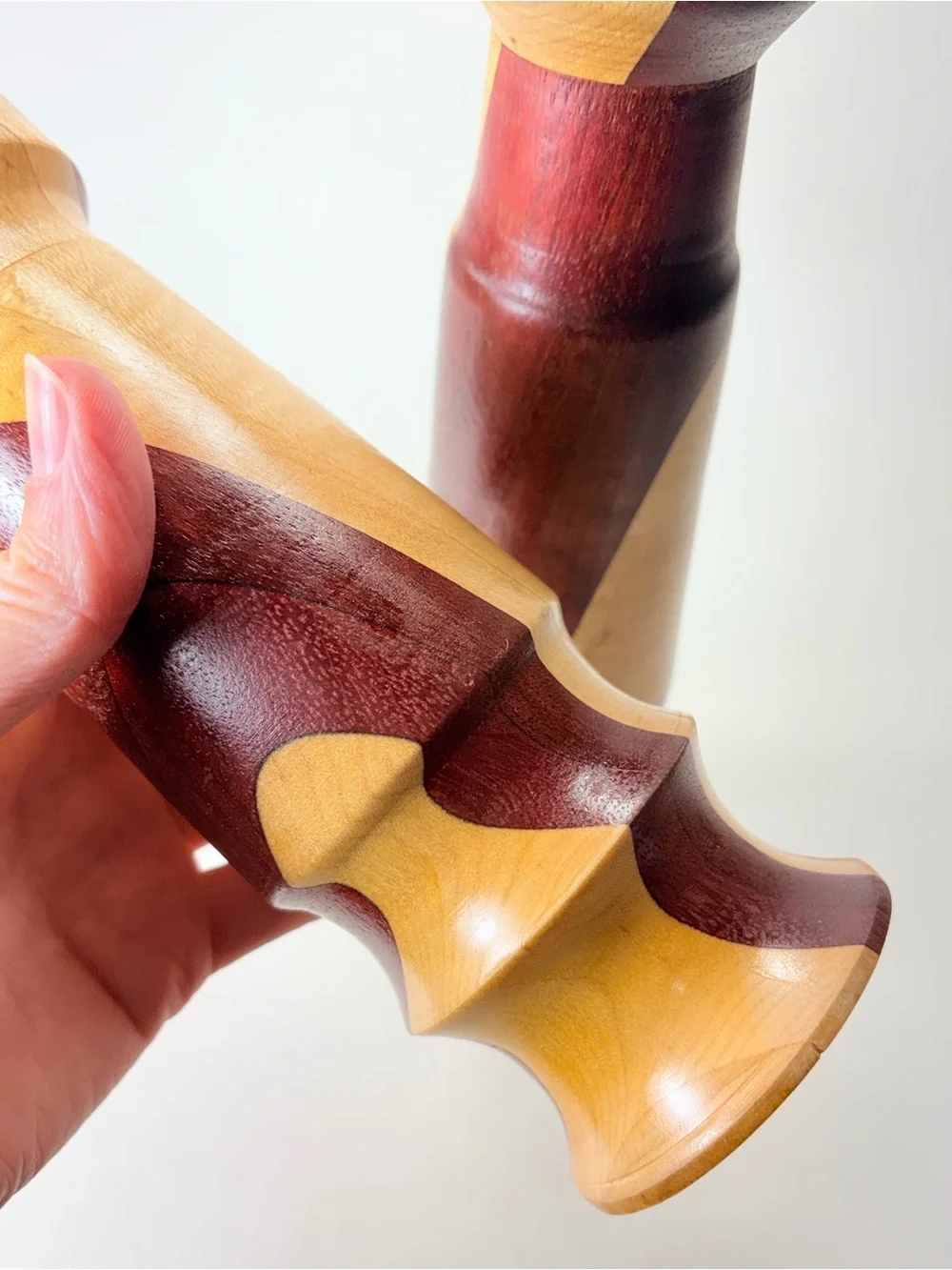 2 Handcrafted Two-Tone Natural & Dark Wood Wooden Salt and Pepper Mills